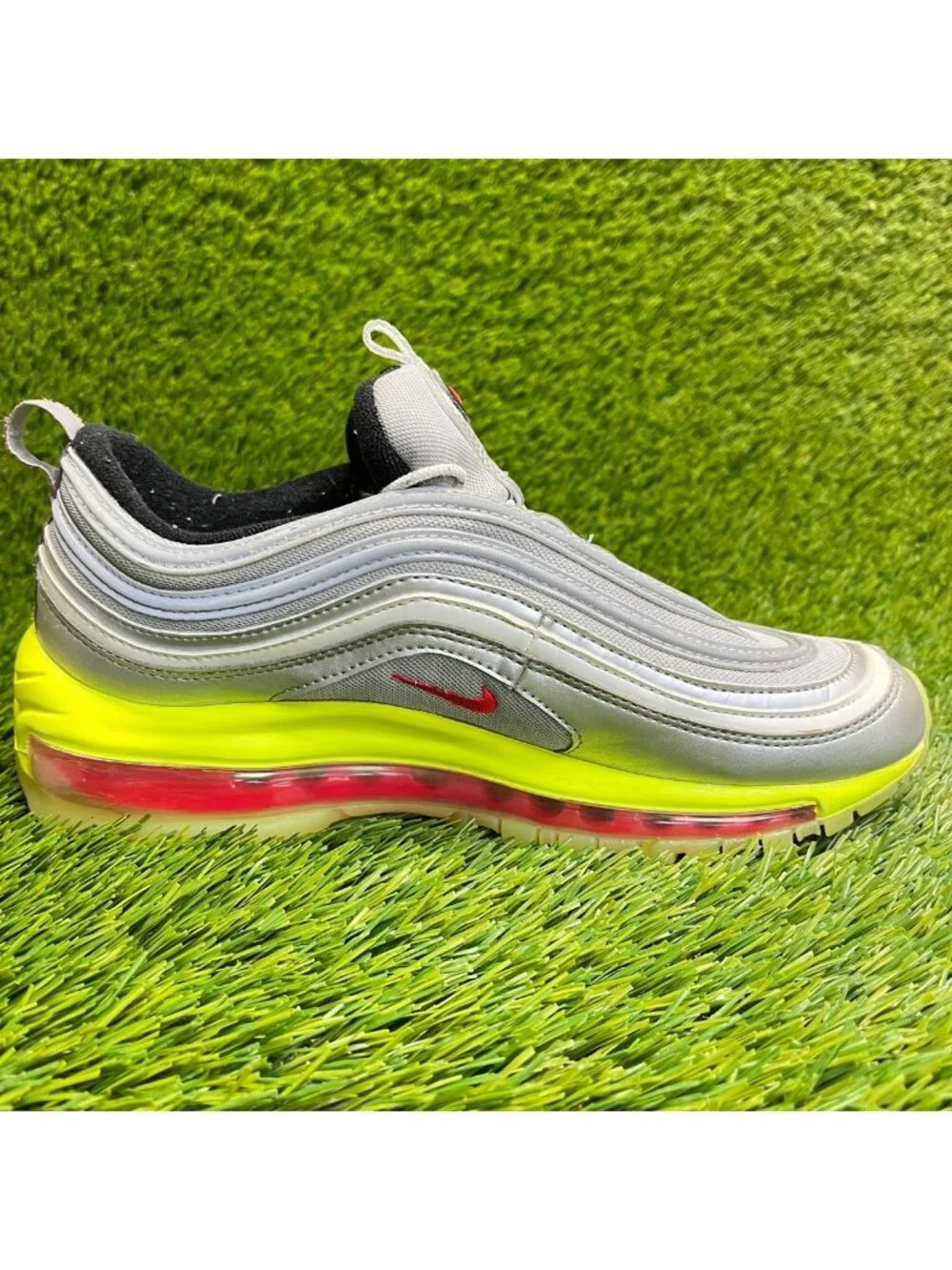 Nike Air Max 97 RFT GS Boys Size 6Y Silver Volt Athletic Running Shoes Sneakers